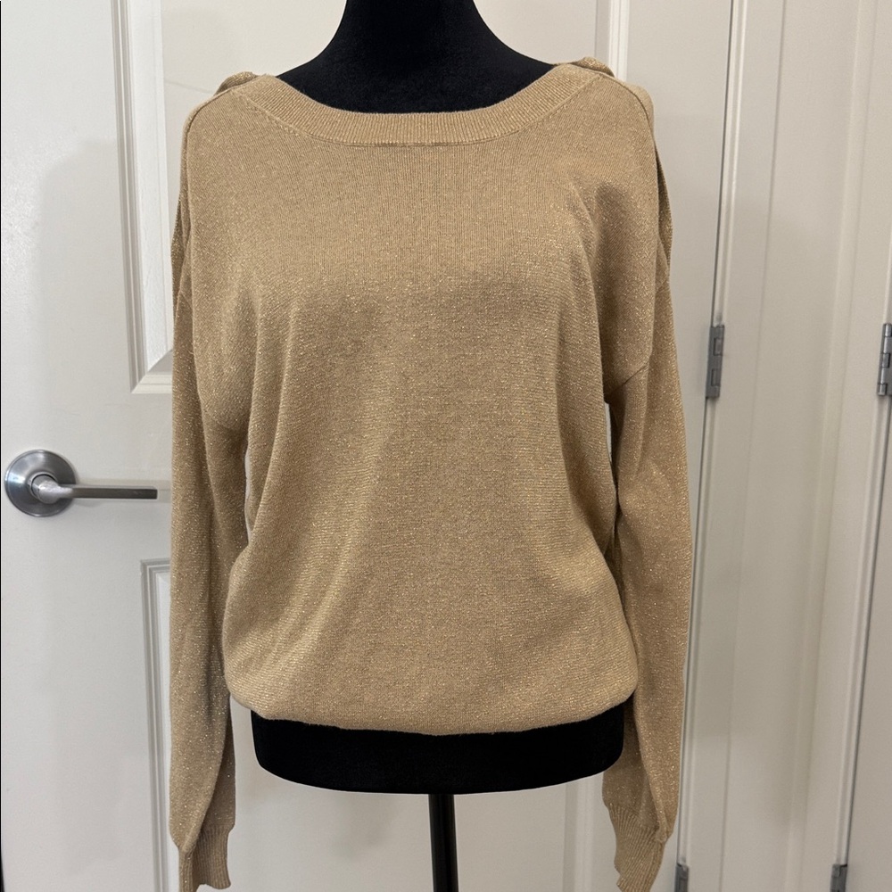 Michael Kors Gold Metallic Button-Sleeve Sweater – Size S